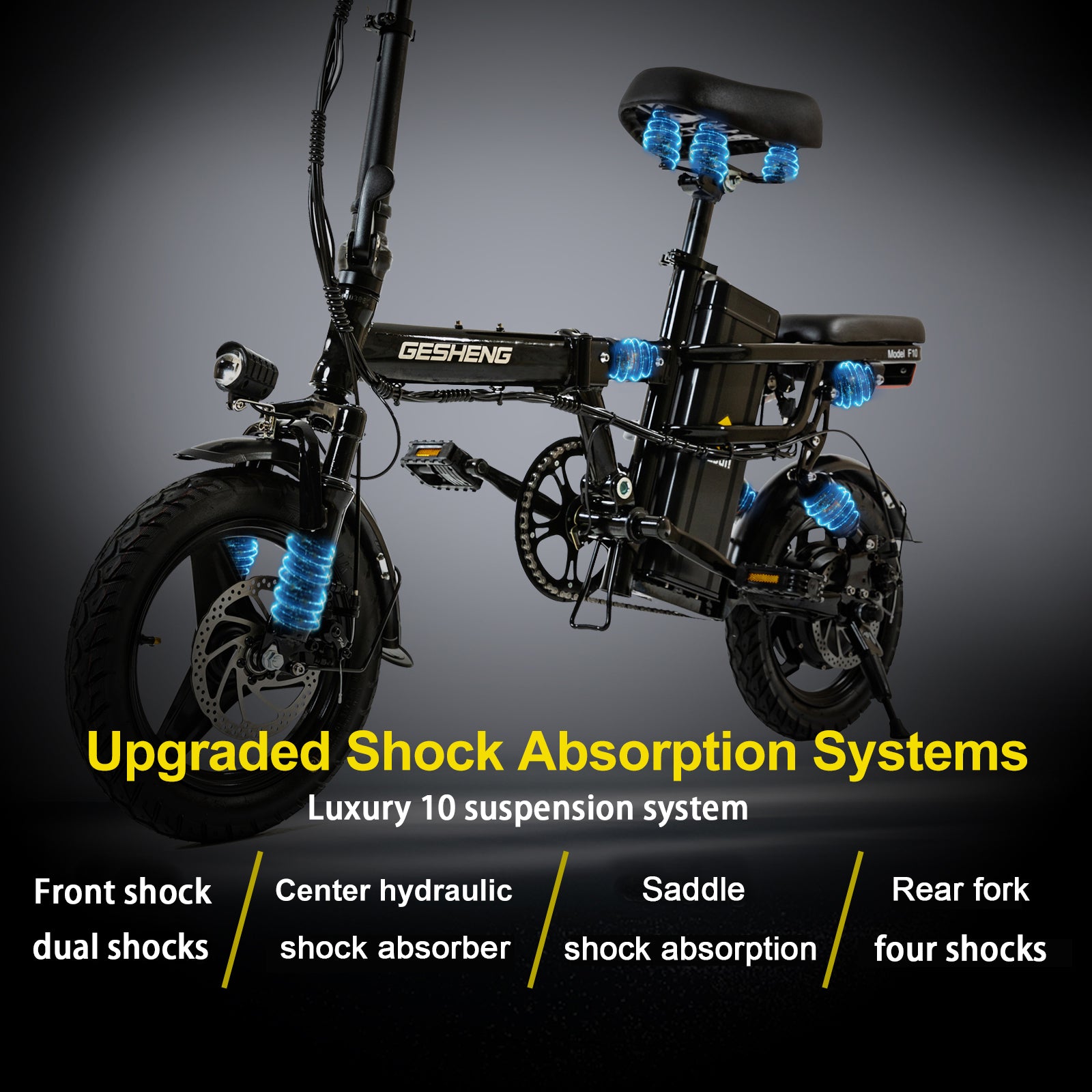 Polarna F10 14“ Electric Bike Foldable With 400W Motor 48V 17.5Ah Battery Luxury 10 suspension system